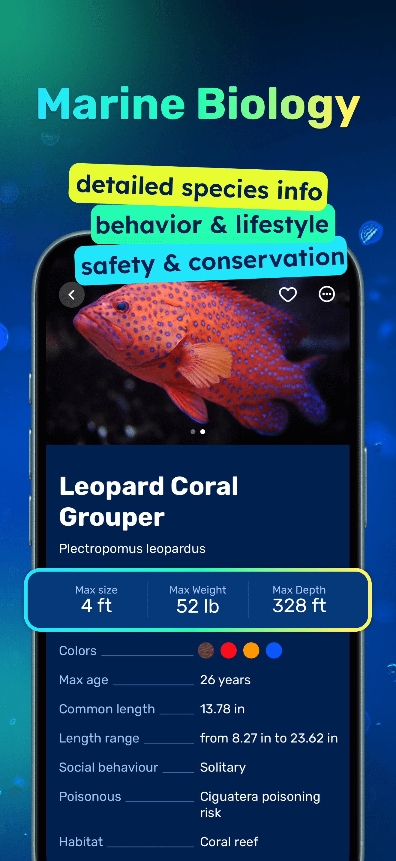 Fish identifier trait filters on Seabook showing species details